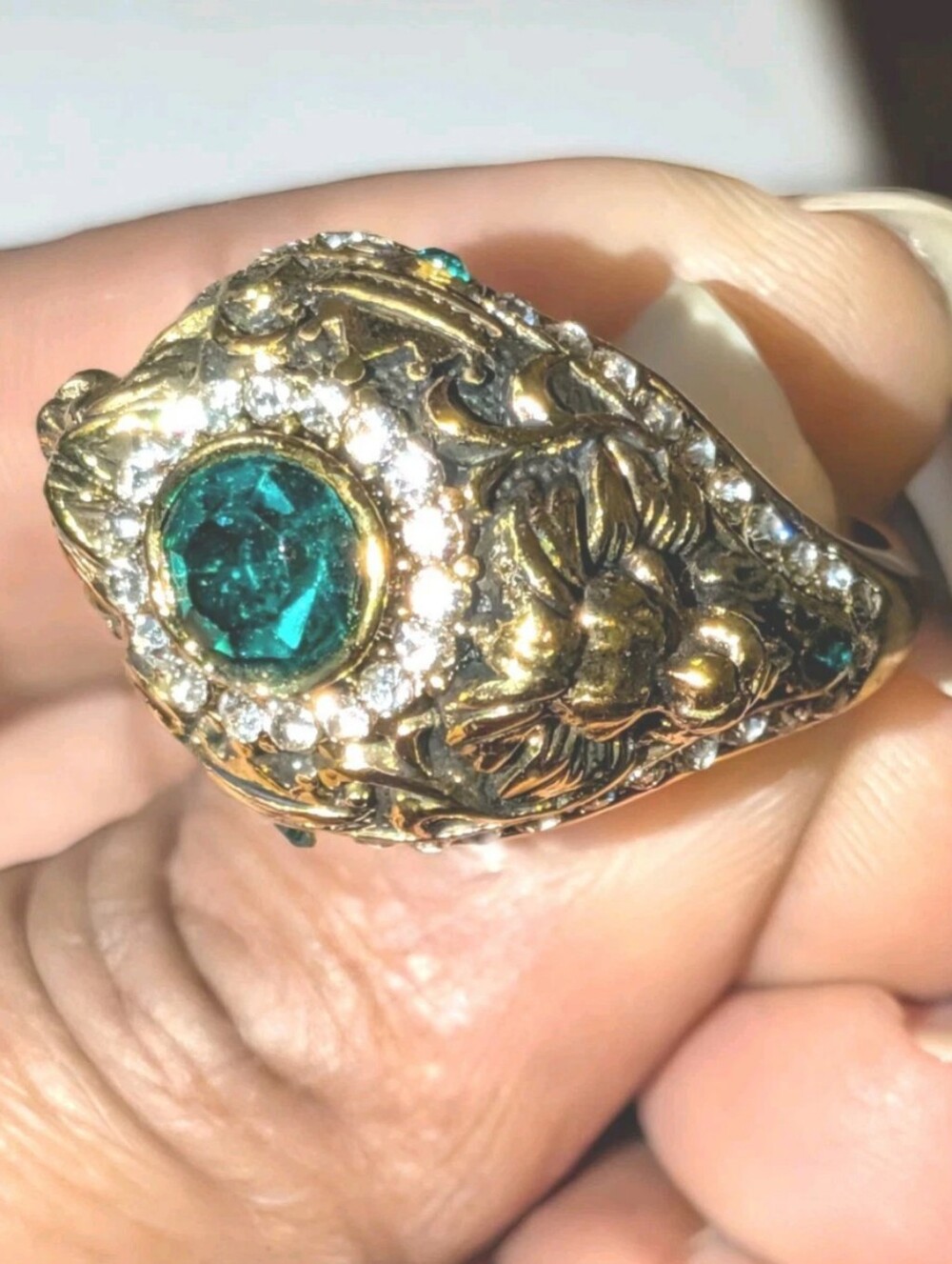 Lab Created Personalized Retro Lion Crown Mens Ring  Bold Elegance Sz 10